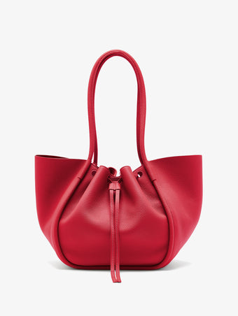 Proenza Schouler Back image of Large Ruched Tote in Soft Pebbled Calf in tomato