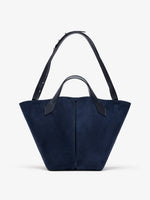 Proenza Schouler Front image of Large Chelsea Tote in Soft Suede in Dark Navy with Shoulder Strap Extended