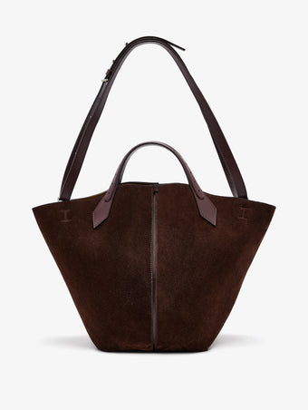 Back image of Large Chelsea Tote in Soft Suede in Chocolate
