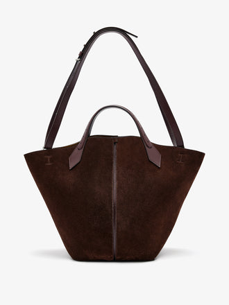 Back image of Large Chelsea Tote in Soft Suede in Chocolate