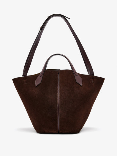 Back image of Large Chelsea Tote in Soft Suede in Chocolate