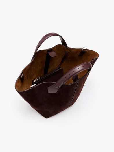Aerial image of Large Chelsea Tote in Soft Suede in Chocolate
