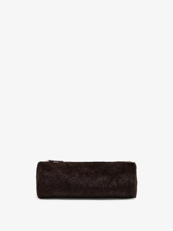 Proenza Schouler Front image of Silo Clutch in Shearling in Chocolate