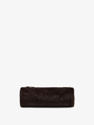 Proenza Schouler Front image of Silo Clutch in Shearling in Chocolate