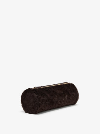 Proenza Schouler Side image of Silo Clutch in Shearling in Chocolate