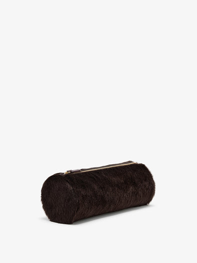 Proenza Schouler Side image of Silo Clutch in Shearling in Chocolate