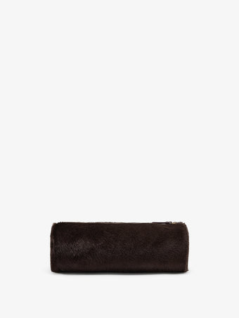 Proenza Schouler Back image of Silo Clutch in Shearling in Chocolate