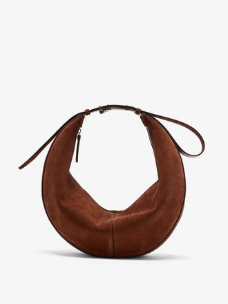 Proenza Schouler Front image of Hobo Slide Bag in Soft Suede in Rust cinched