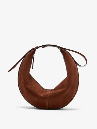 Proenza Schouler Front image of Hobo Slide Bag in Soft Suede in Rust cinched