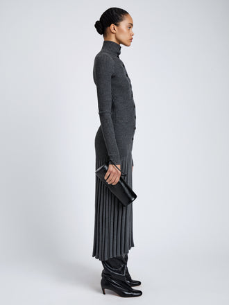 Proenza Schouler Image of model wearing Silo Clutch in Shiny Calf in Black