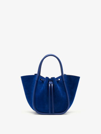 Proenza Schouler Back image of Small Ruched Tote in Soft Suede in Cobalt