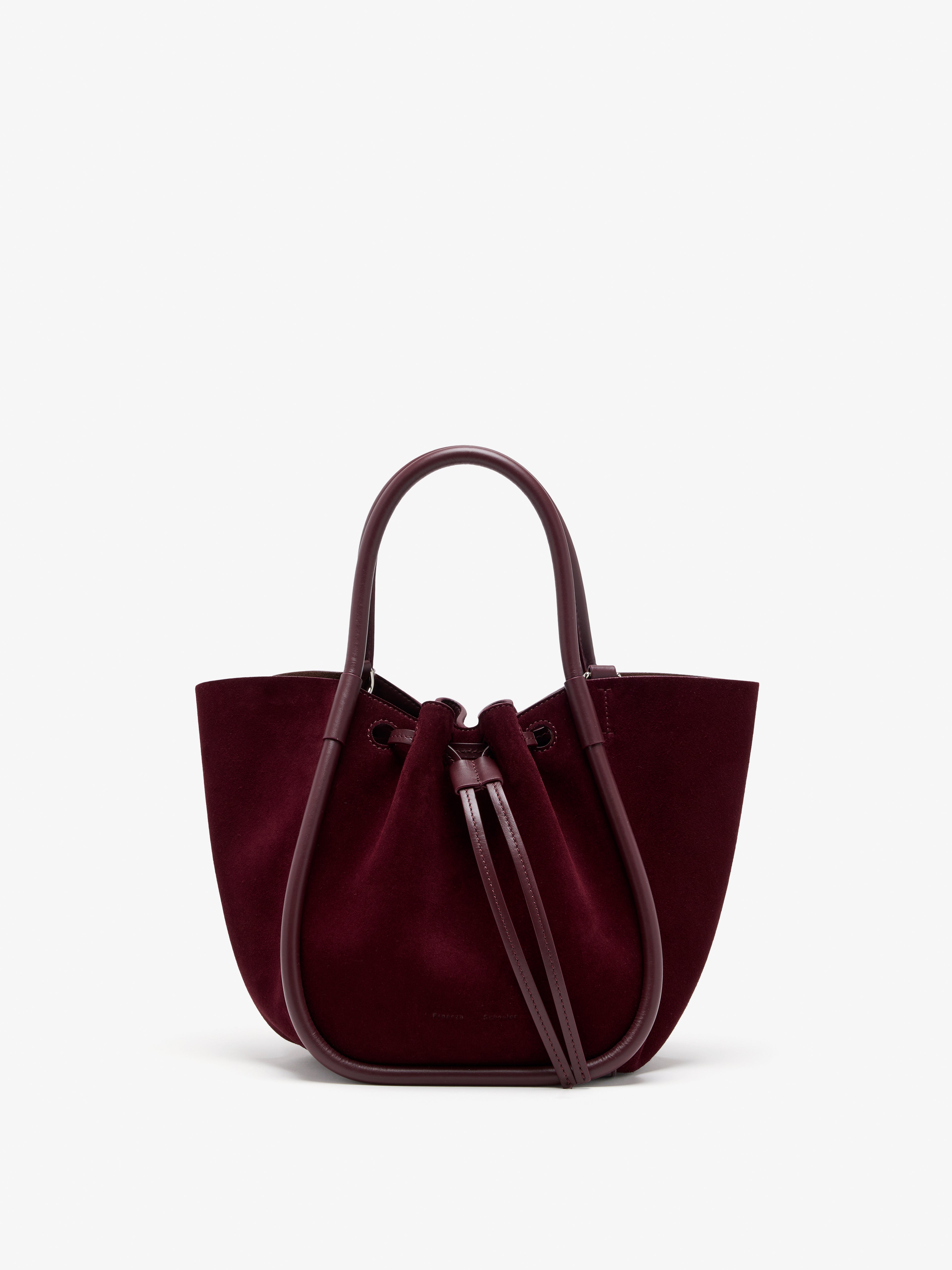 Small Ruched Tote in Soft Suede - Oxblood