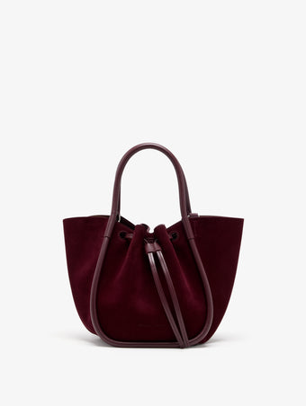 Proenza Schouler Front image of Small Ruched Tote in Soft Suede in Oxblood