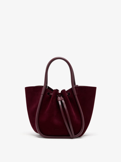 Proenza Schouler Front image of Small Ruched Tote in Soft Suede in Oxblood