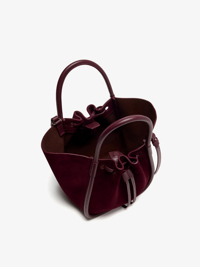 Proenza Schouler Aerial image of Small Ruched Tote in Soft Suede in Oxblood
