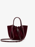 Proenza Schouler Front image of Small Ruched Tote in Soft Suede in Oxblood with Shoulder Strap Extended