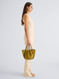 Proenza Schouler Image of model wearing Small Ruched Tote in Soft Suede in Dijon