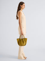 Proenza Schouler Image of model wearing Small Ruched Tote in Soft Suede in Dijon
