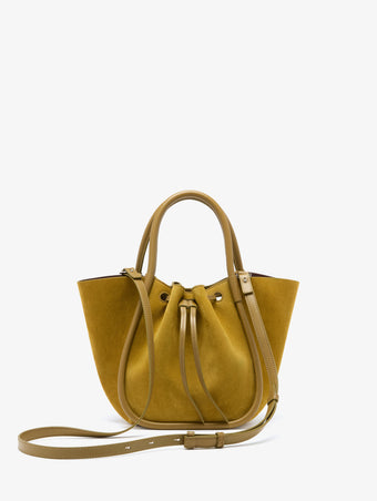 Proenza Schouler Front image of Days Tote in Pebbled Calf Skin in Olive with sides cinched
