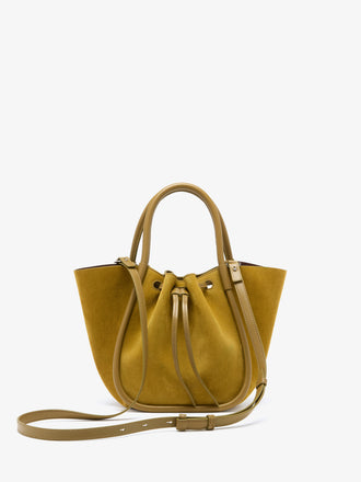 Proenza Schouler Front image of Days Tote in Pebbled Calf Skin in Olive with sides cinched