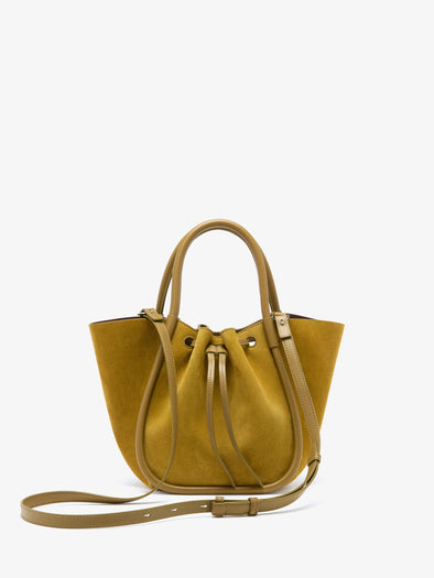 Proenza Schouler Front image of Days Tote in Pebbled Calf Skin in Olive with sides cinched
