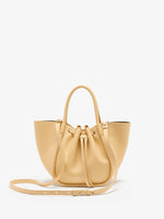 Proenza Schouler Front image of Small Ruched Tote in Birch with strap extended