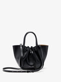 Proenza Schouler Front image of Small Ruched Tote in Soft Shiny Calf in Black with strap extended