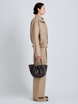 Proenza Schouler Image of model wearing Small Ruched Tote in Espresso