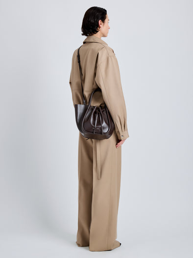 Proenza Schouler Image of model wearing Small Ruched Tote in Espresso