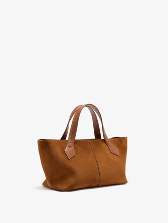 Proenza Schouler Side image of East West Chelsea Tote in Soft Suede in Saddle