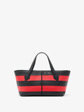 Proenza Schouler Image of model wearing East West Chelsea Tote in Striped Nappa Plonge in TomatoBlack