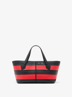 Proenza Schouler Image of model wearing East West Chelsea Tote in Striped Nappa Plonge in TomatoBlack