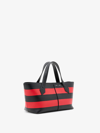 Proenza Schouler Side image of East West Chelsea Tote in Striped Nappa Plonge in TomatoBlack