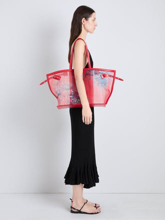 Proenza Schouler Image of model wearing Days Carryall in Printed Mesh in Flame Multi