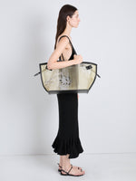 Proenza Schouler Image of model wearing Days Carryall in Printed Mesh in Artichoke Multi