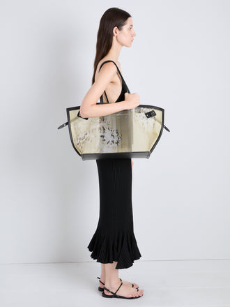 Proenza Schouler Image of model wearing Days Carryall in Printed Mesh in Artichoke Multi