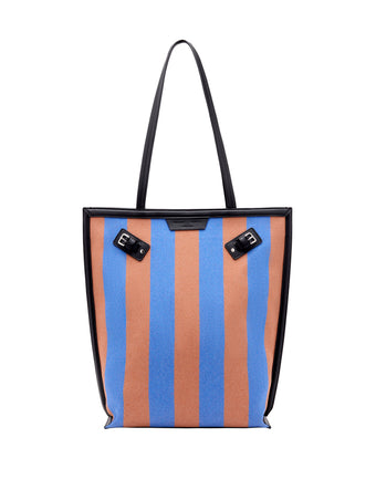 Proenza Schouler Front image of North South Days Tote in Striped Canvas in Sapphire Rust
