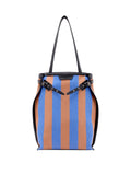 Proenza Schouler Front image of North South Days Tote in Striped Canvas in Saphire Rust with tabs closed