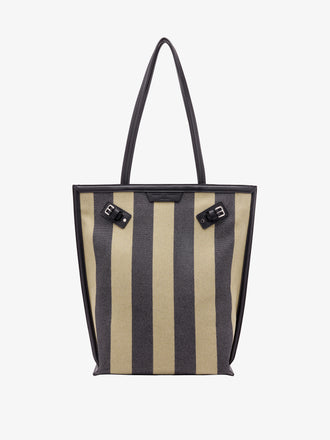 Proenza Schouler Front image of North South Days Tote in Striped Canvas in Moss Black
