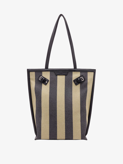 Proenza Schouler Front image of North South Days Tote in Striped Canvas in Moss Black