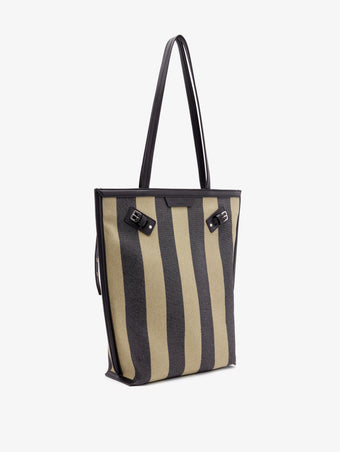 Proenza Schouler Side image of North South Days Tote in Striped Canvas in Moss Black