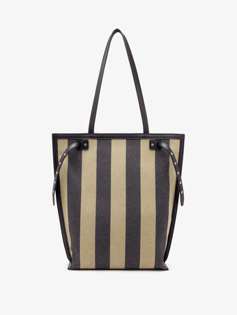 Proenza Schouler Back image of North South Days Tote in Striped Canvas in Moss Black
