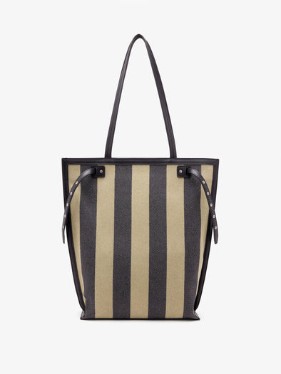 Proenza Schouler Back image of North South Days Tote in Striped Canvas in Moss Black