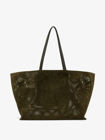 Proenza Schouler Front image of Days Carryall in Perforated Suede in Olive