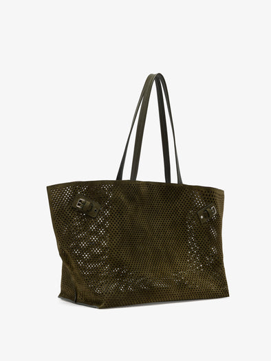 Proenza Schouler Side image of Days Carryall in Perforated Suede in Olive