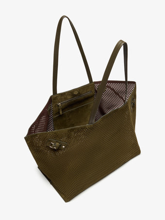 Proenza Schouler Aerial image of Days Carryall in Perforated Suede in Olive