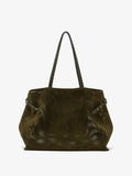 Proenza Schouler Front image of Days Carryall in Perforated Suede in Olive w tabs closed