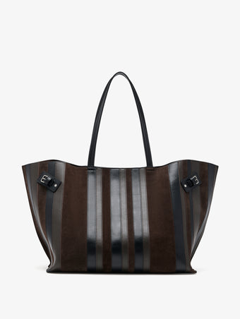 Proenza Schouler Front image of Days Carryall in Calf Striped Intarsia in BlackEspresso