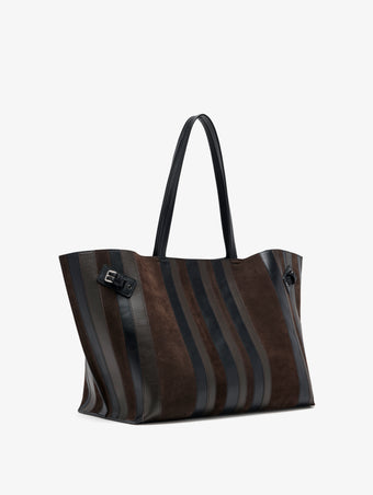 Proenza Schouler Side image of Days Carryall in Calf Striped Intarsia in BlackEspresso