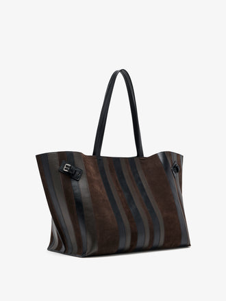 Proenza Schouler Side image of Days Carryall in Calf Striped Intarsia in BlackEspresso